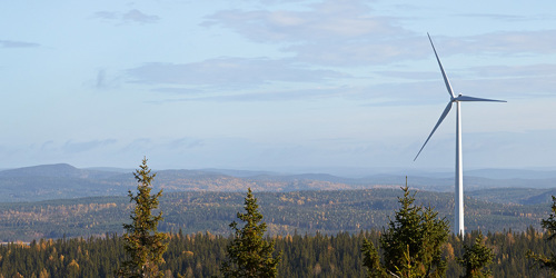 Wind turbines in a forest area