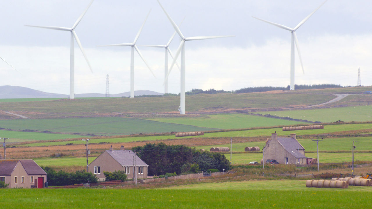 Wind turbines on a field